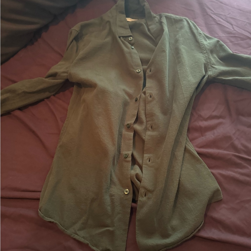 Green 3/4 Sleeve Relaxed Button Down Shirt